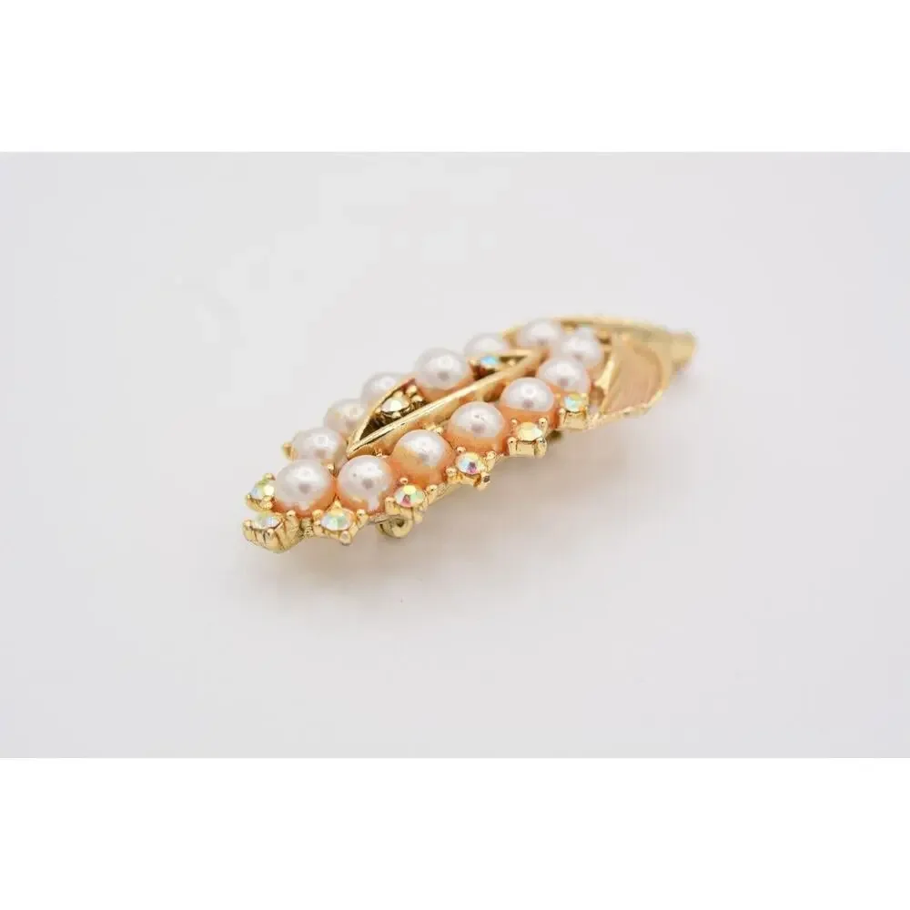 Vintage Flower Pin Brooch Corn Gold Aurora Borealis Rhinestone Crystal 60s BinAT